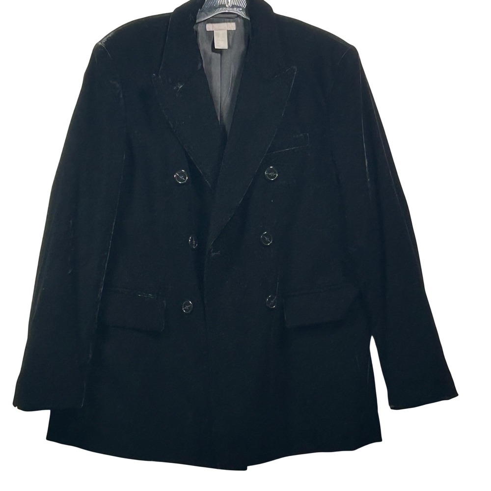 HM Black Velvet Double Breasted Blazer Jacket Women‎ Small Oversized Peak Lapel